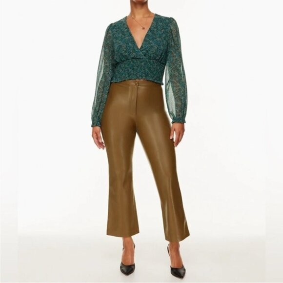 Wilfred Aritzia Adele Pant Flared Wide Leg Vegan Faux Leather Trouser High Rise - Picture 5 of 16
